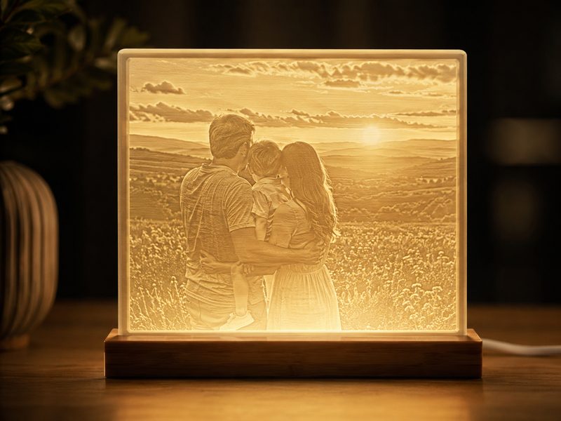 Litofania retroilluminata: una foto di famiglia trasformata in quadretto luminoso